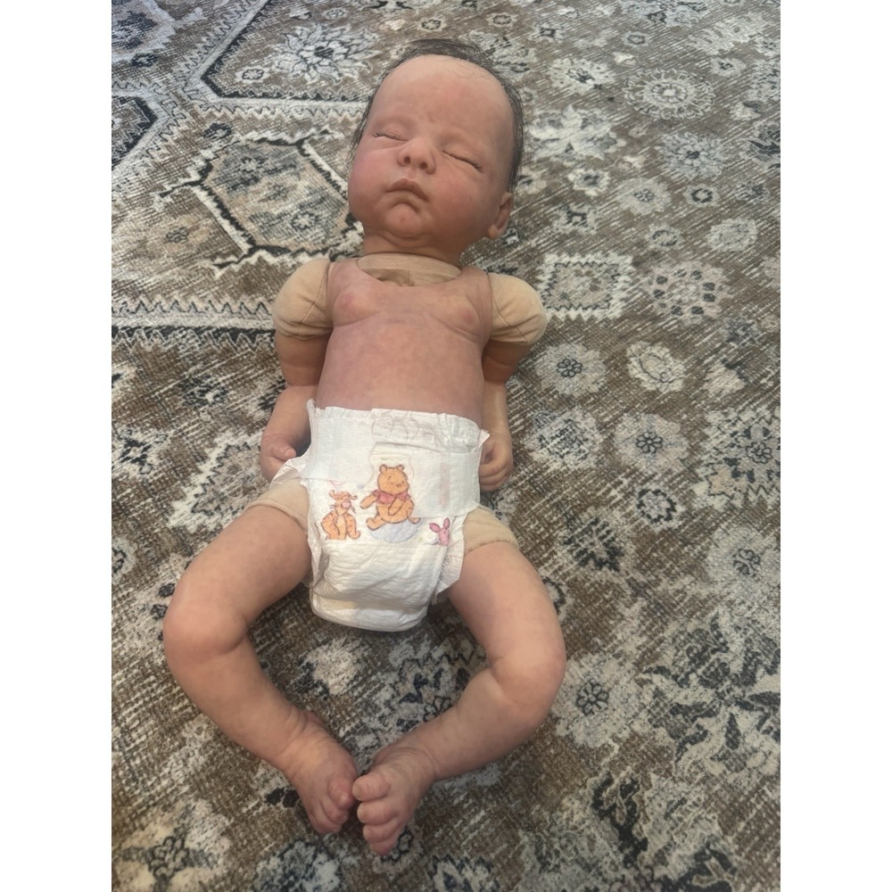 Reborn Baby Doll 18-19" Vinyl Cloth Body Rooted Hair Belly Plate Realistic